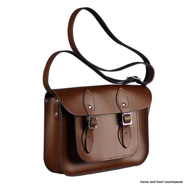 11 Inch Traditional Hand Crafted British Vintage Leather Satchel - Chestnut Brown