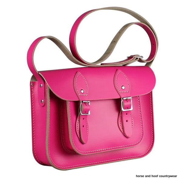 11 Inch Traditional Hand Crafted British Vintage Leather Satchel - Classic Cabaret Pink