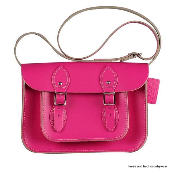 11 Inch Traditional Hand Crafted British Vintage Leather Satchel - Classic Cabaret Pink