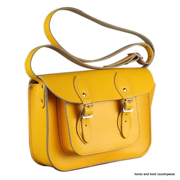 11 Inch Traditional Hand Crafted British Vintage Leather Satchel - Classic Double Yellow