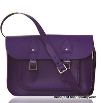 11 Inch Traditional Hand Crafted British Vintage Leather Satchel - Deep Purple