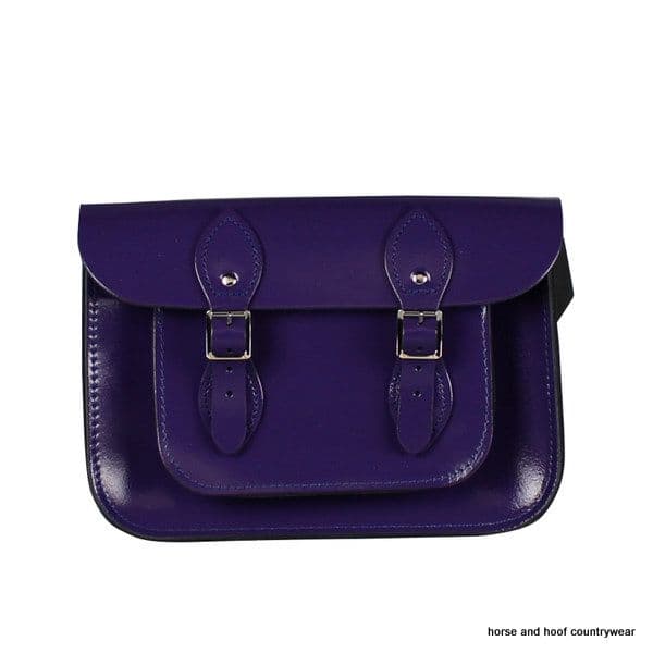 11 Inch Traditional Hand Crafted British Vintage Leather Satchel - Patent Deep Purple