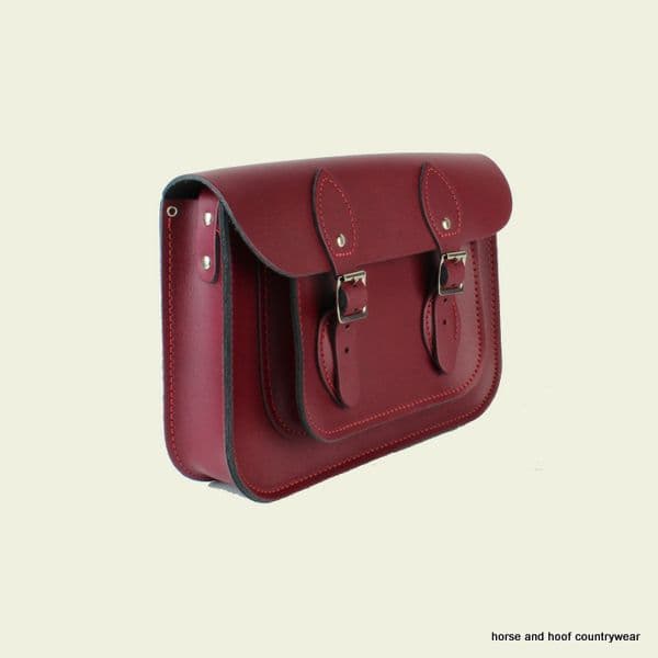 11 Inch Traditional Hand Crafted British Vintage Leather Satchel - Royal Claret Red