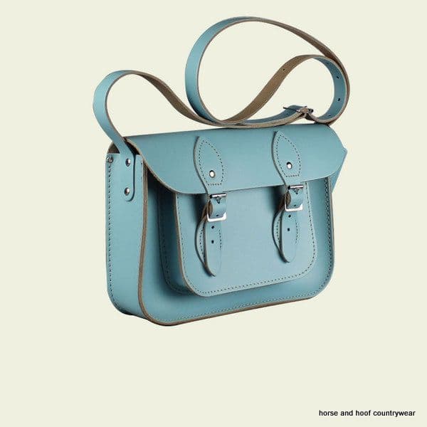 11 Inch Traditional Handmade British Vintage Leather Satchel - Baby Blue