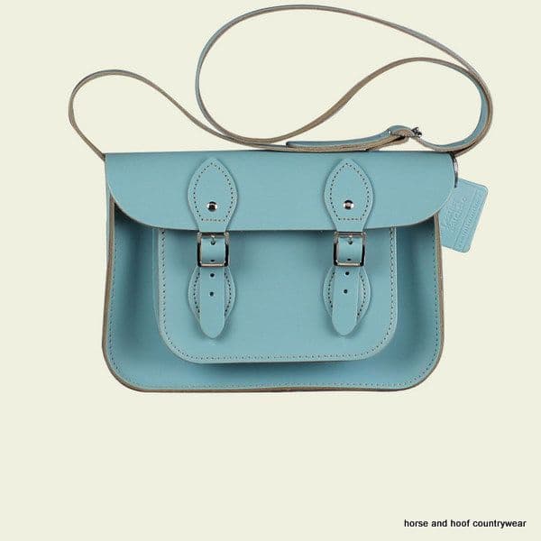11 Inch Traditional Handmade British Vintage Leather Satchel - Baby Blue