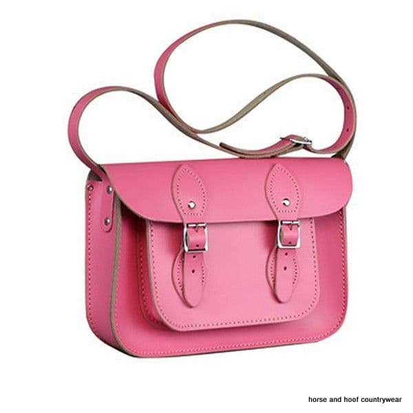 11 Inch Traditional Handmade British Vintage Leather Satchel - Baby Pink