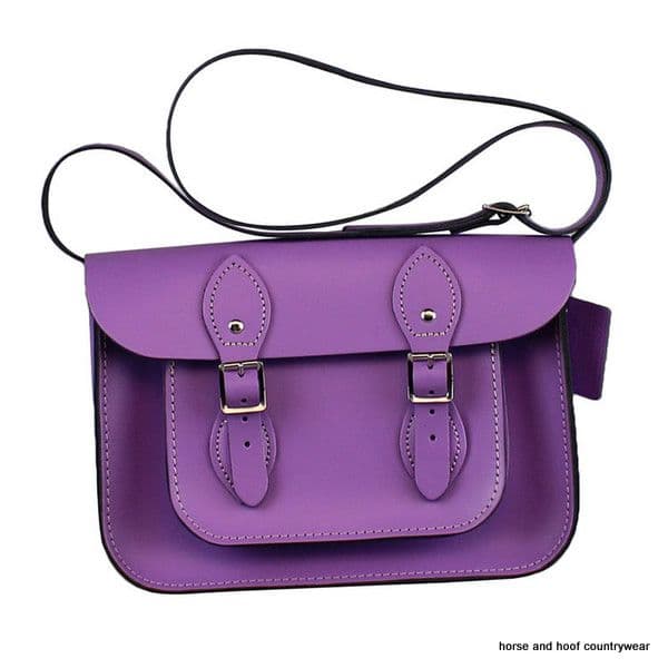 11 Inch Traditional Handmade British Vintage Leather Satchel - Classic Bellflower Purple