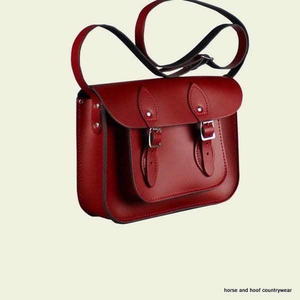 11 Inch Traditional Handmade British Vintage Leather Satchel  - Pillarbox Red