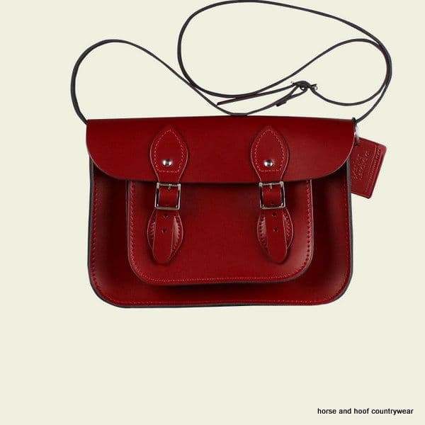 11 Inch Traditional Handmade British Vintage Leather Satchel  - Pillarbox Red