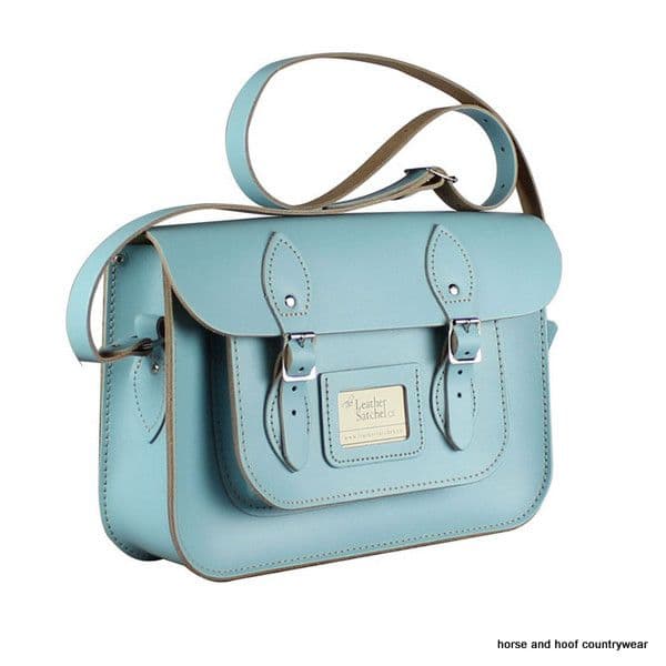 12.5 Inch Traditional Hand Crafted British Vintage  Leather Satchel - Baby Blue