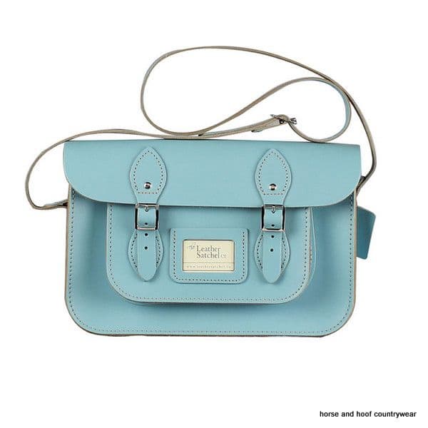 12.5 Inch Traditional Hand Crafted British Vintage  Leather Satchel - Baby Blue
