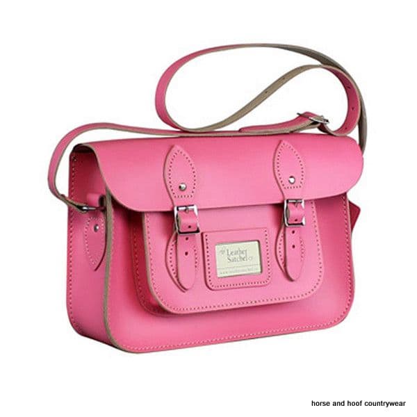 12.5 Inch Traditional Hand Crafted British Vintage  Leather Satchel - Baby Pink
