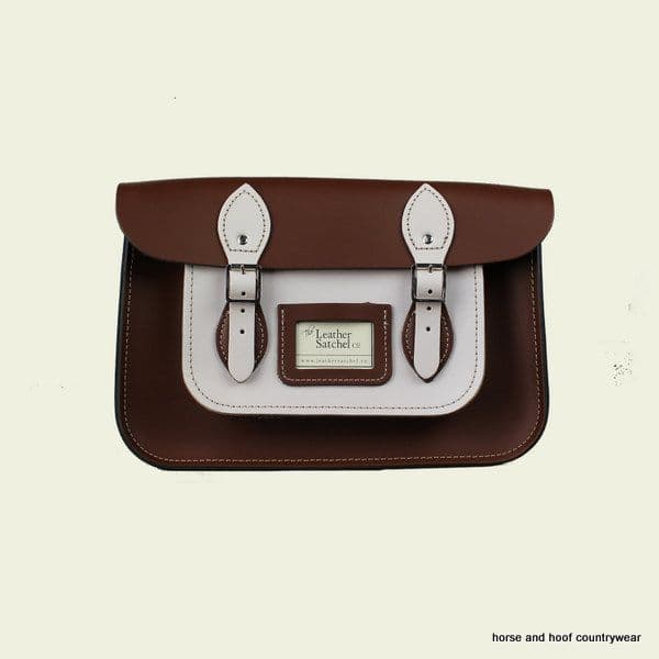 12.5 Inch Traditional Hand Crafted British Vintage  Leather Satchel - Chestnut Brown & Cloud Cream