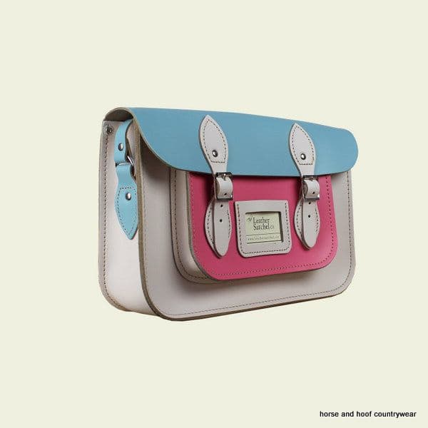 12.5 Inch Traditional Hand Crafted British Vintage  Leather Satchel - Cloud Cream, Baby Pink & Baby Blue
