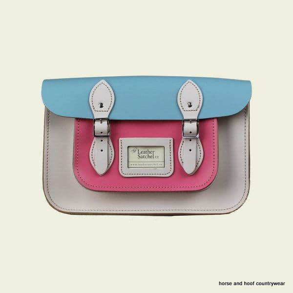 12.5 Inch Traditional Hand Crafted British Vintage  Leather Satchel - Cloud Cream, Baby Pink & Baby Blue