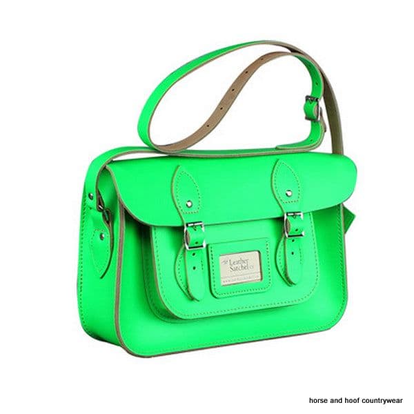 12.5 Inch Traditional Hand Crafted British Vintage  Leather Satchel - Day Glow Green