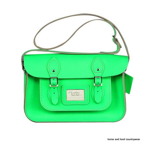12.5 Inch Traditional Hand Crafted British Vintage  Leather Satchel - Day Glow Green