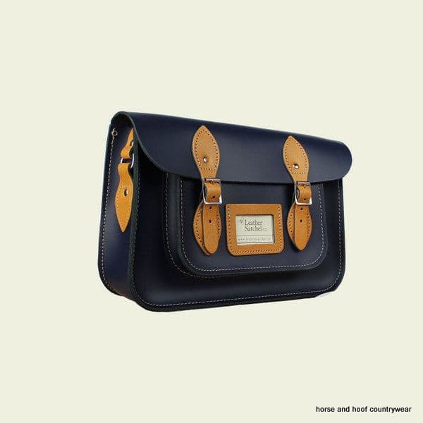 12.5 Inch Traditional Hand Crafted British Vintage  Leather Satchel - Loch Blue & Autumn Tan