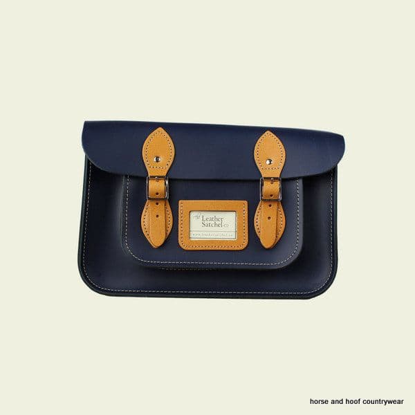 12.5 Inch Traditional Hand Crafted British Vintage  Leather Satchel - Loch Blue & Autumn Tan