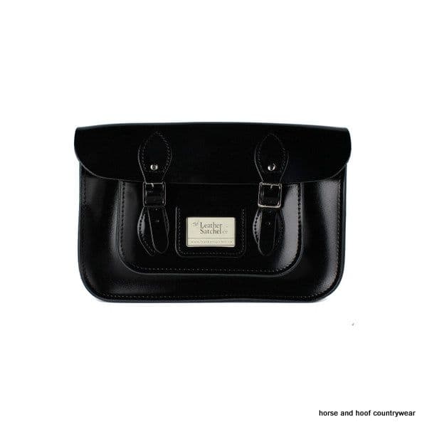 12.5 Inch Traditional Hand Crafted British Vintage  Leather Satchel - Patent Pitch Black