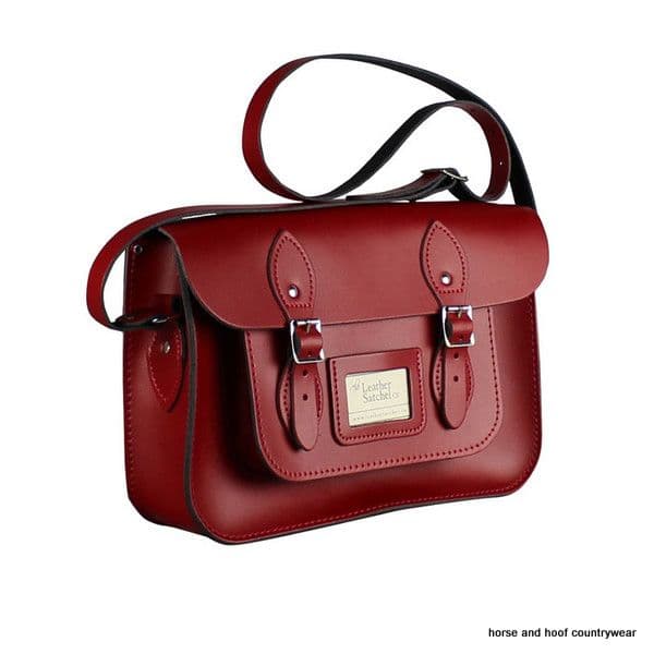 12.5 Inch Traditional Hand Crafted British Vintage  Leather Satchel - Pillarbox Red