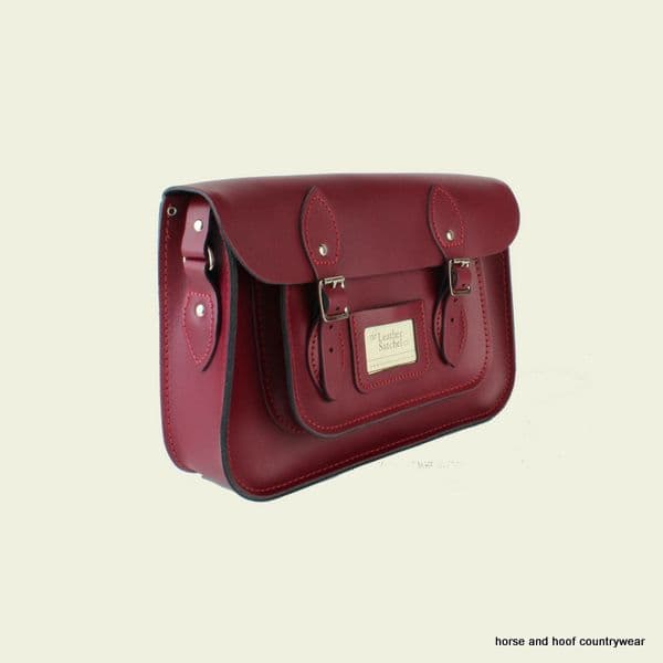 12.5 Inch Traditional Hand Crafted British Vintage  Leather Satchel - Royal Claret Red