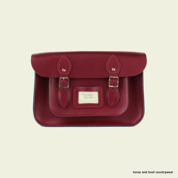 12.5 Inch Traditional Hand Crafted British Vintage  Leather Satchel - Royal Claret Red