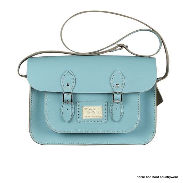 14 Inch Traditional Hand Crafted British Vintage Leather Satchel - Baby Blue