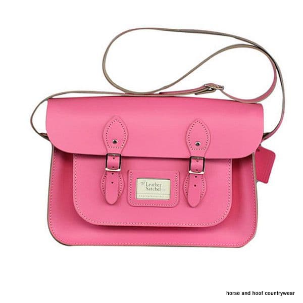 14 Inch Traditional Hand Crafted British Vintage Leather Satchel - Baby Pink