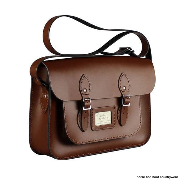 14 Inch Traditional Hand Crafted British Vintage Leather Satchel - Chestnut Brown