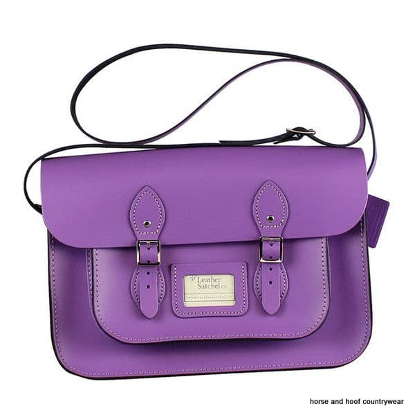 14 Inch Traditional Hand Crafted British Vintage  Leather Satchel - Classic Bellflower Purple