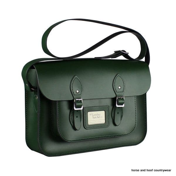 14 Inch Traditional Hand Crafted British Vintage Leather Satchel - Classic British Racing Green