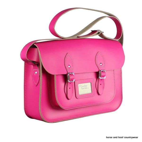 14 Inch Traditional Hand Crafted British Vintage Leather Satchel - Classic Cabaret Pink