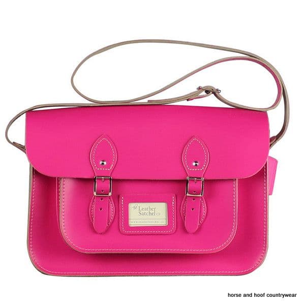 14 Inch Traditional Hand Crafted British Vintage Leather Satchel - Classic Cabaret Pink