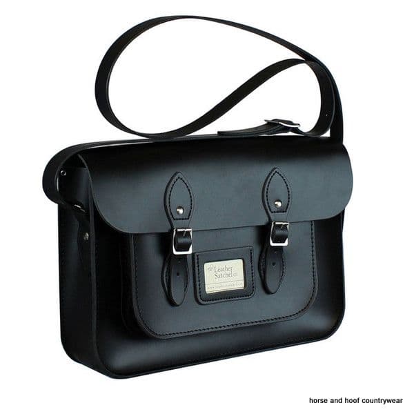 14 Inch Traditional Hand Crafted British Vintage Leather Satchel - Classic Charcoal Black