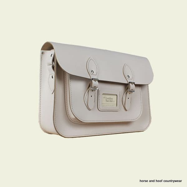 14 Inch Traditional Hand Crafted British Vintage  Leather Satchel - Cloud Cream