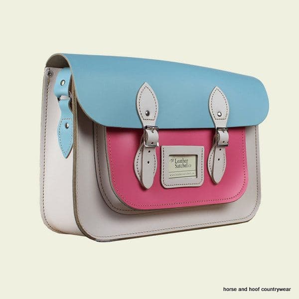 14 Inch Traditional Hand Crafted British Vintage  Leather Satchel - Cloud Cream, Baby Pink & Baby Blue