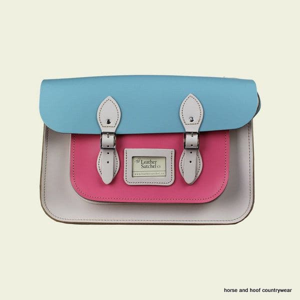 14 Inch Traditional Hand Crafted British Vintage  Leather Satchel - Cloud Cream, Baby Pink & Baby Blue