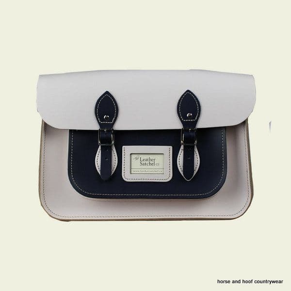 14 Inch Traditional Hand Crafted British Vintage  Leather Satchel - Cloud Cream & Loch Blue
