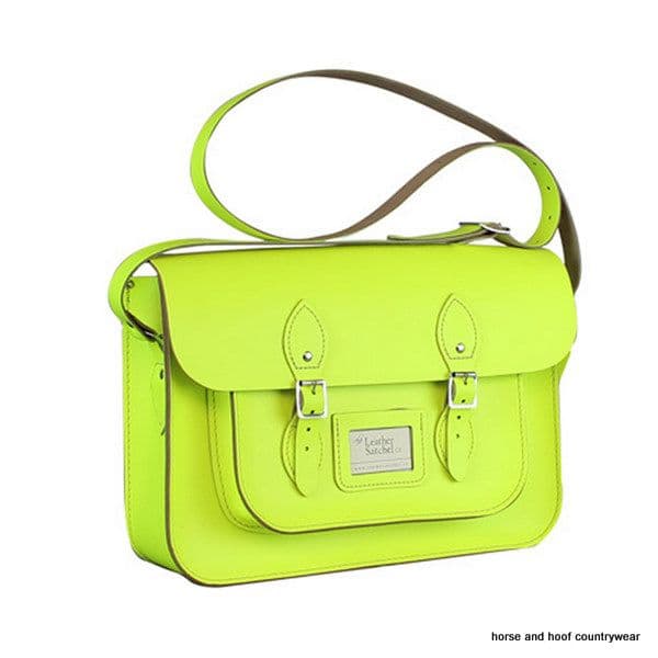 14 Inch Traditional Hand Crafted British Vintage  Leather Satchel - Dayglow Yellow
