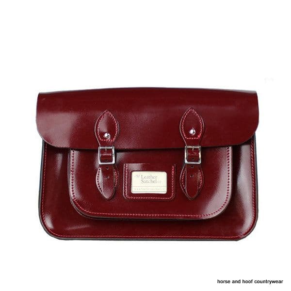 14 Inch Traditional Hand Crafted British Vintage Leather Satchel - Patent Oxblood