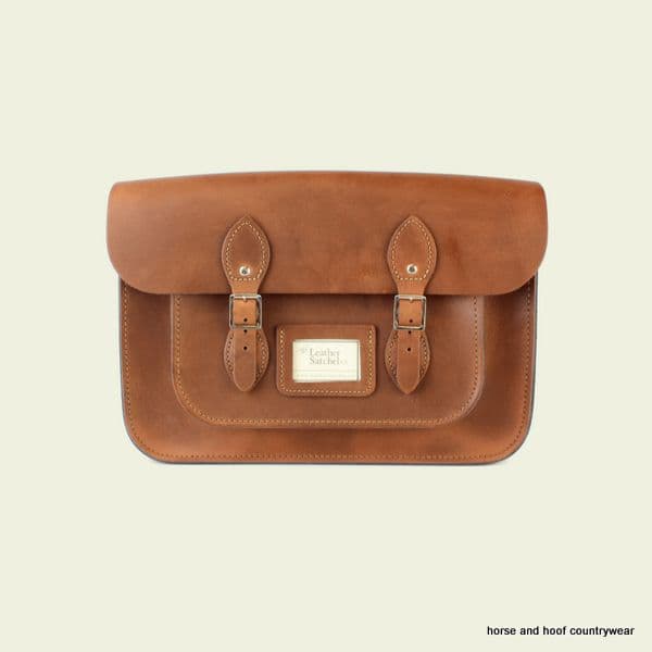 14 Inch Traditional Hand Crafted British Vintage Leather Satchel - Premium Oak