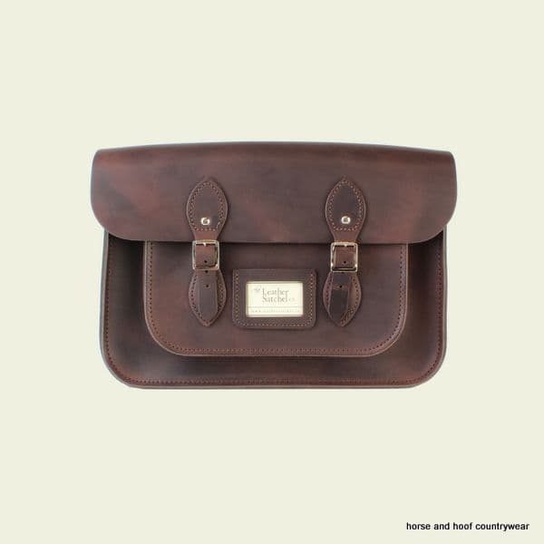 14 Inch Traditional Hand Crafted British Vintage Leather Satchel - Premium Walnut