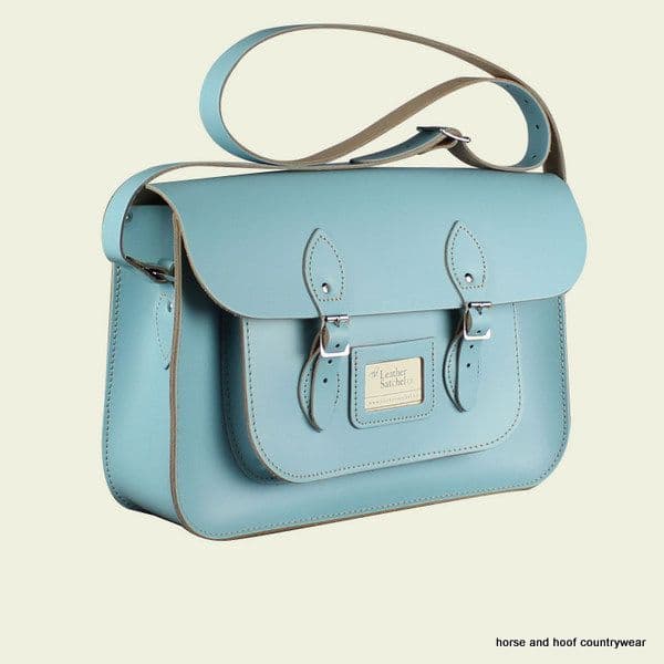 15 Inch Traditional Handmade British Vintage Leather Satchel - Baby Blue