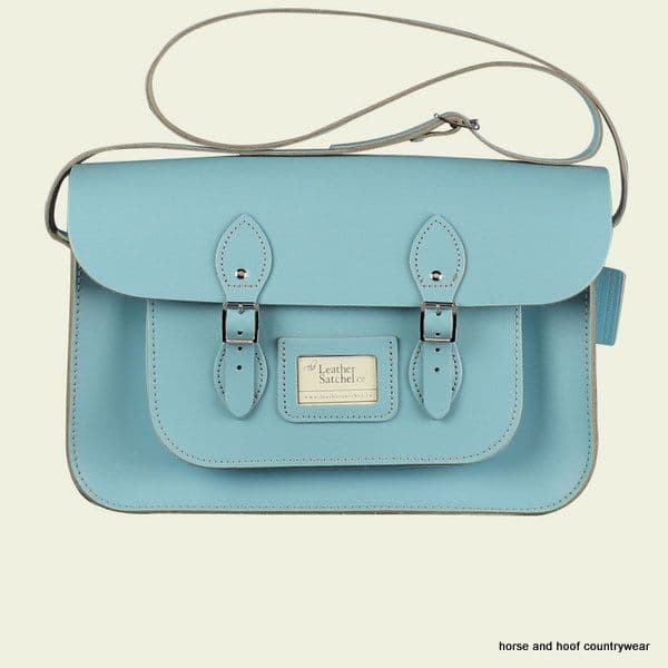 15 Inch Traditional Handmade British Vintage Leather Satchel - Baby Blue