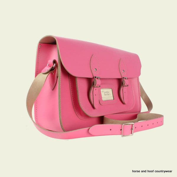 15 Inch Traditional Handmade British Vintage Leather Satchel - Baby Pink