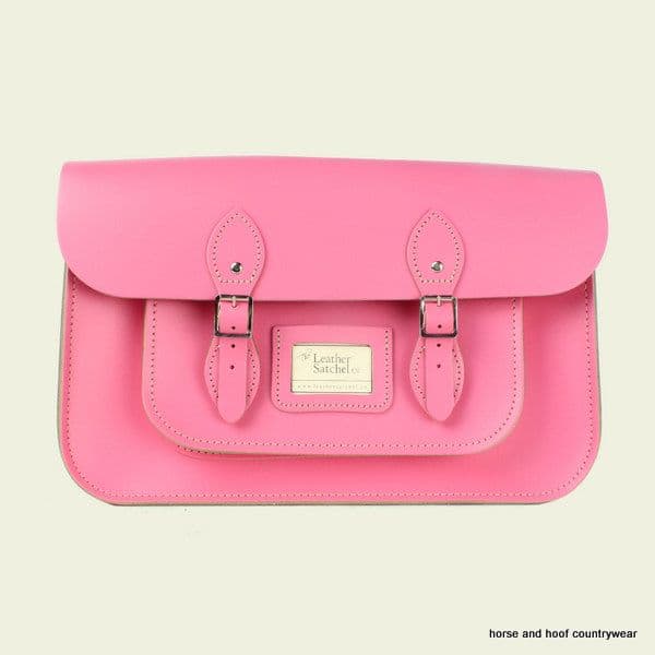 15 Inch Traditional Handmade British Vintage Leather Satchel - Baby Pink