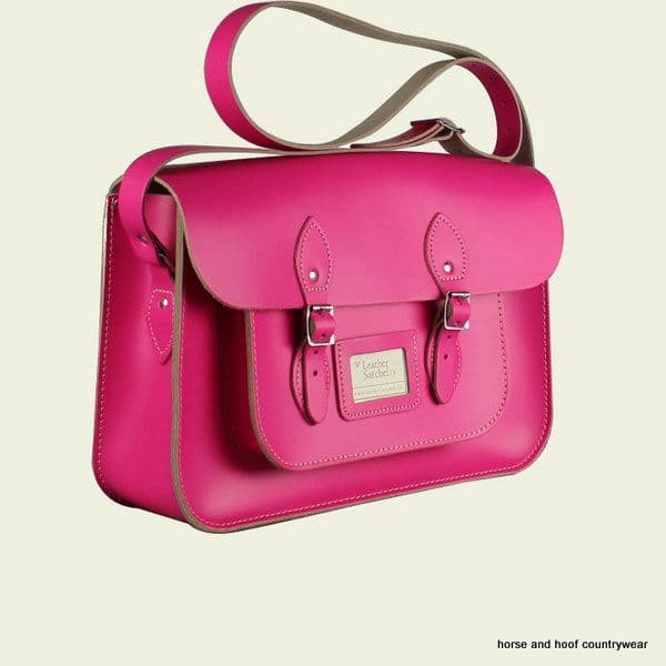15 Inch Traditional Handmade British Vintage Leather Satchel - Cabaret Pink