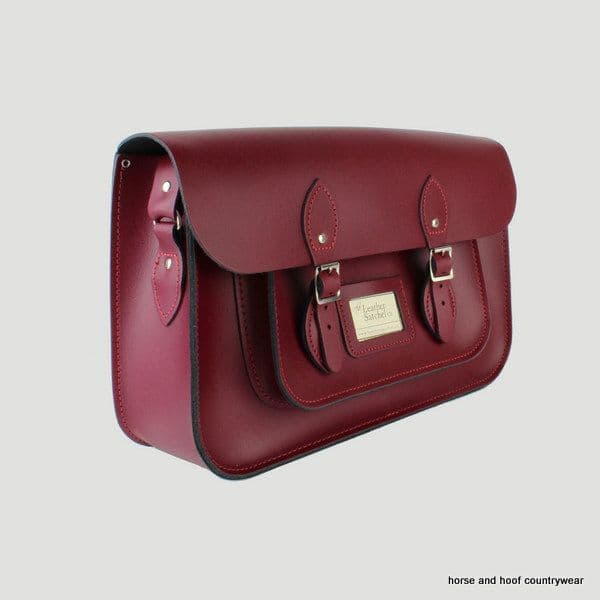 15 Inch Traditional Handmade British Vintage Leather Satchel - Royal Claret Red