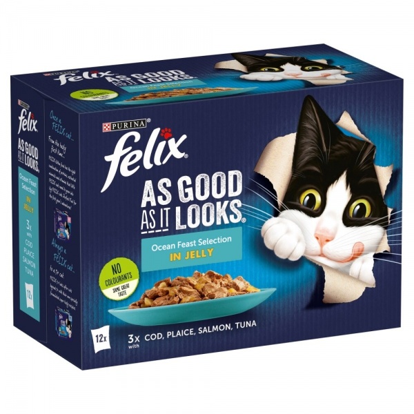 Felix Pouch As Good As It Looks Ocean Feast Cat Food 4 x 12 x 100g